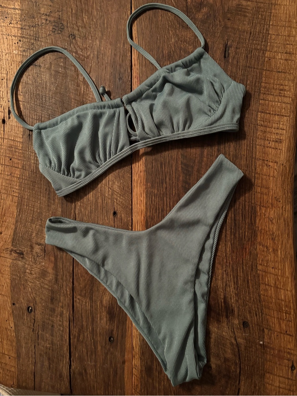 Ribbed Sage Green Bikini Set - Women Swim